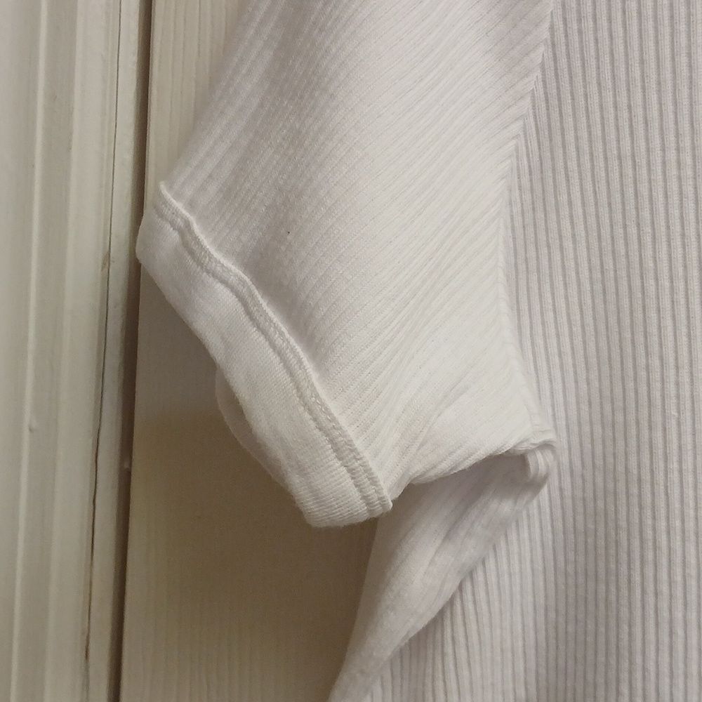 Basic Editions White Button-Up Short Sleeve Mid Cropped Short Sleeve Sweater XL - Picture 3 of 7